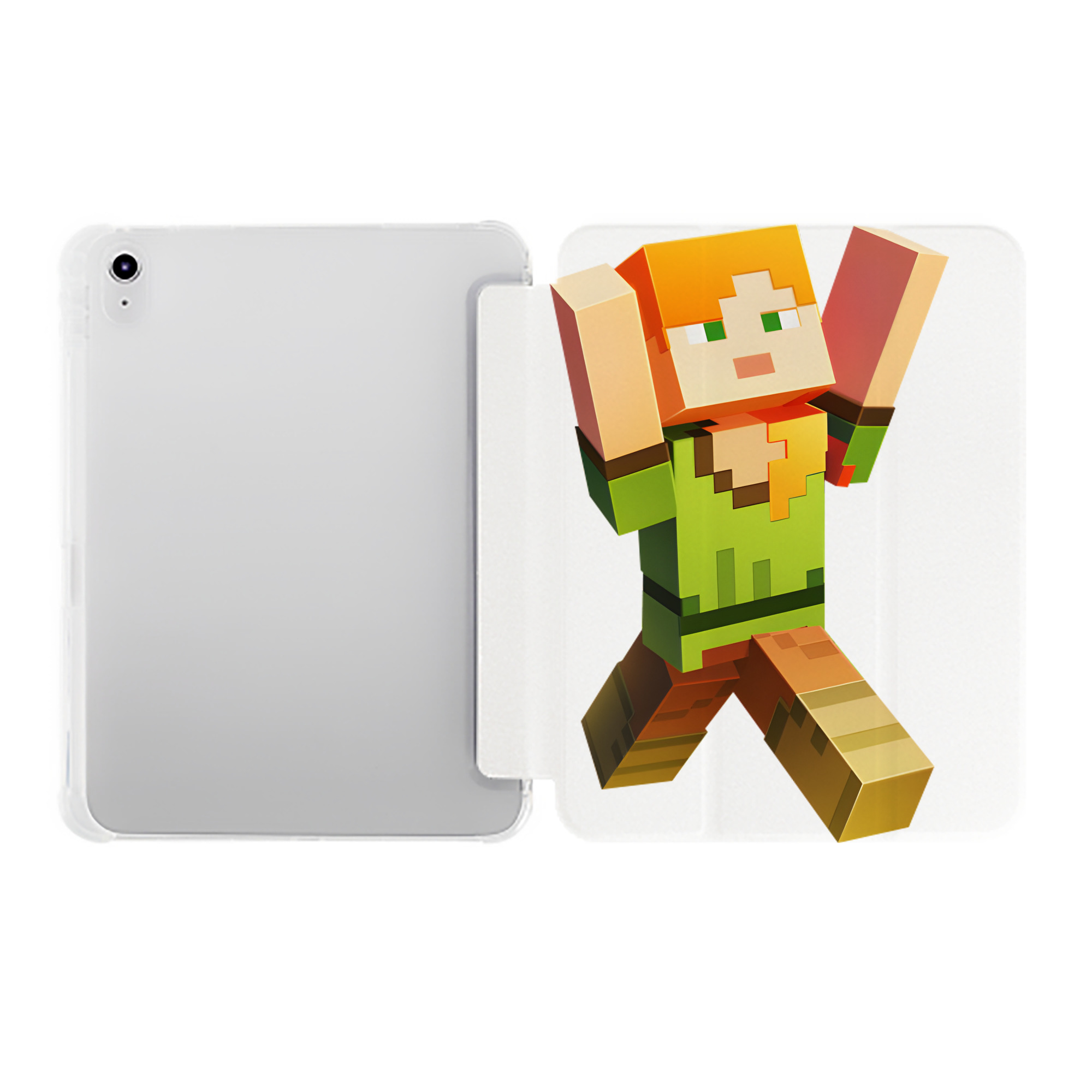 （画像用） マインクラフト ブロックの世界 Minecraft MC Block world IPad ケース ペン収納付き 三つ折りスタンド PUレザー×シリコン 対応機種9.5/10.5/10.9インチ
